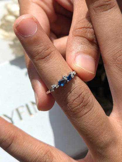 Floral Blue Silver Stackable Ring