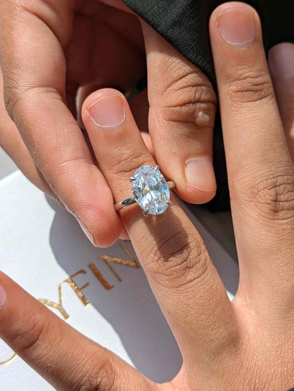 Catherine Oval Hidden Halo Solitaire Silver Ring