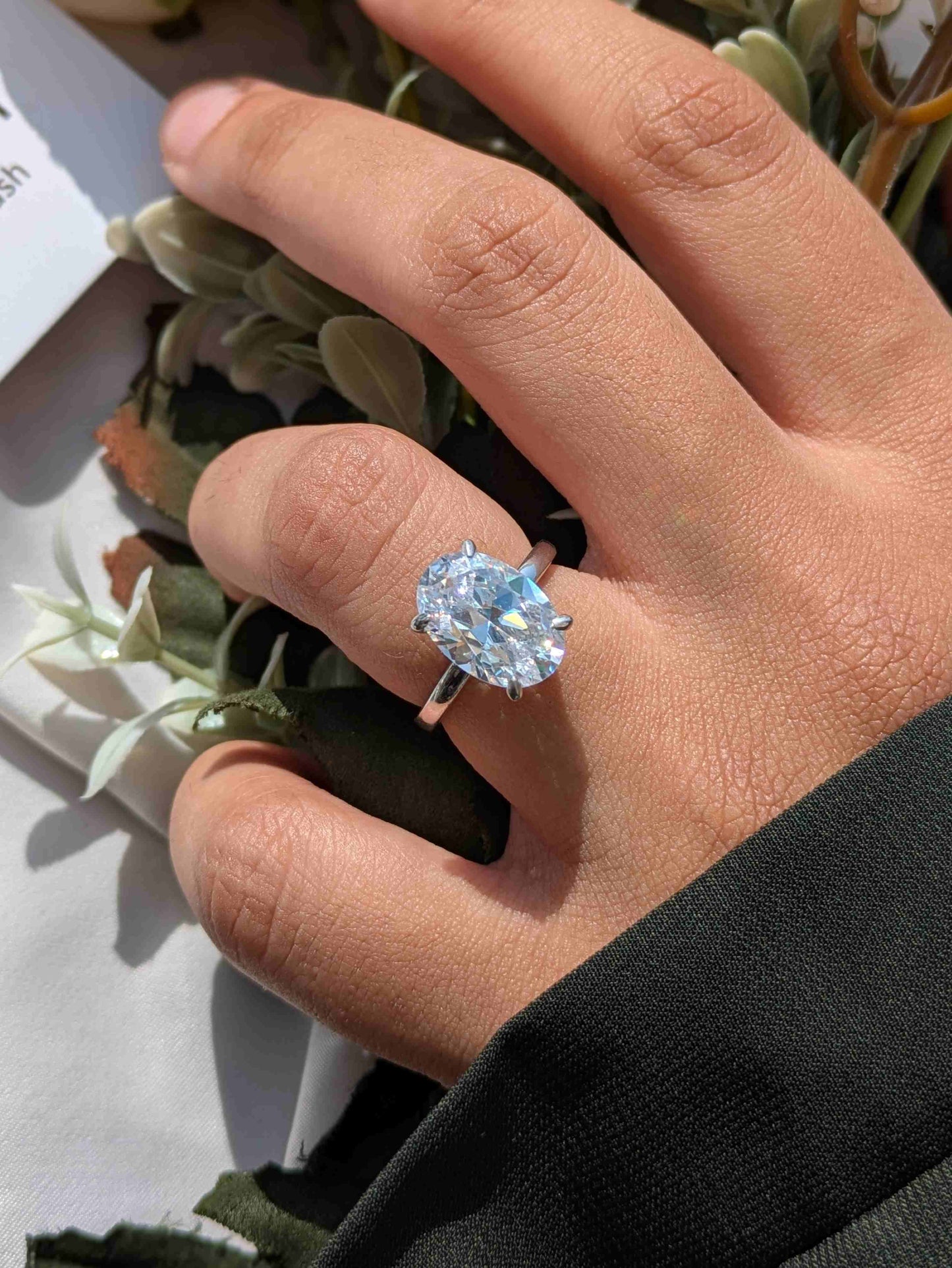 Catherine Oval Hidden Halo Solitaire Silver Ring