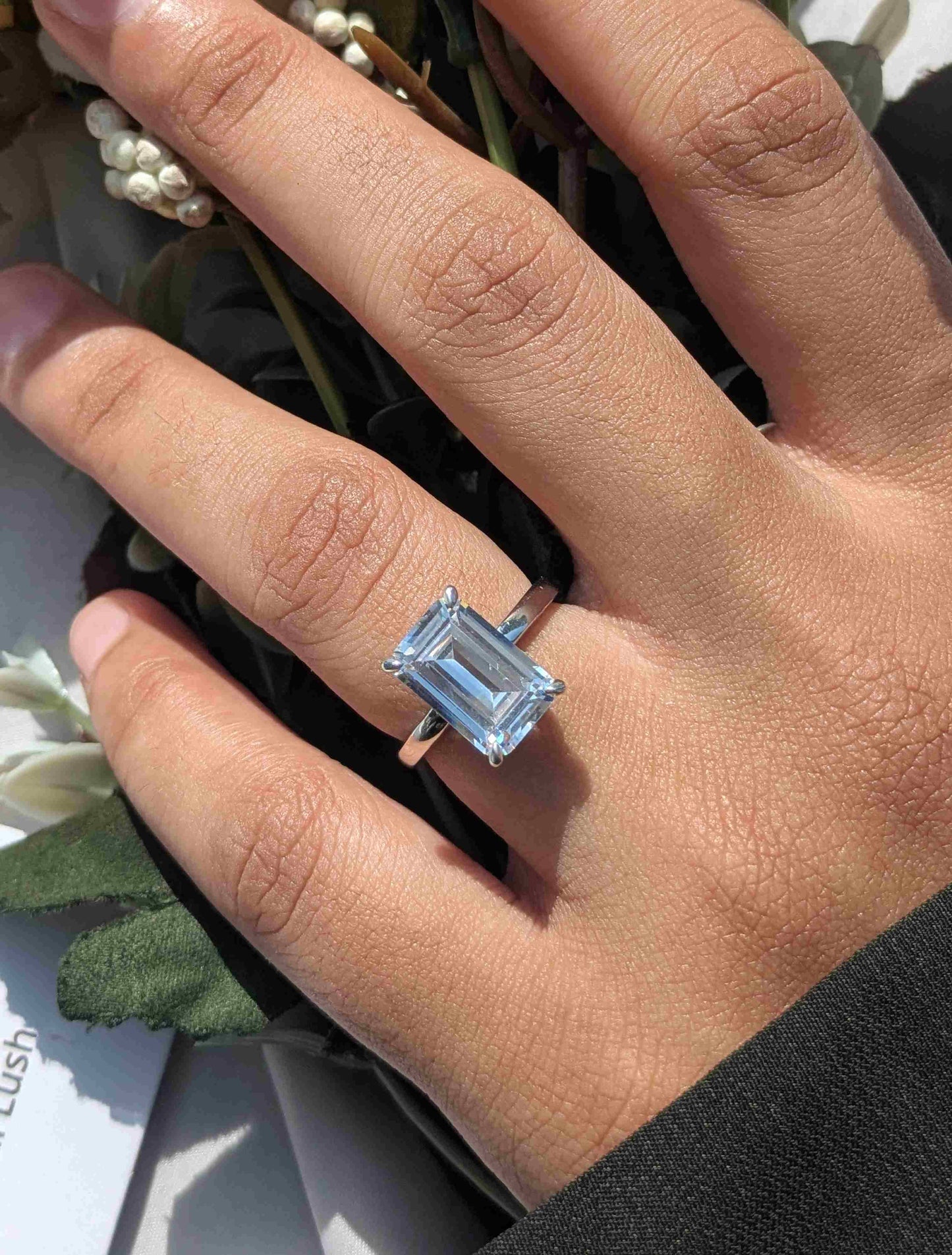 Ariana Emerald Hidden Halo Solitaire Silver Ring