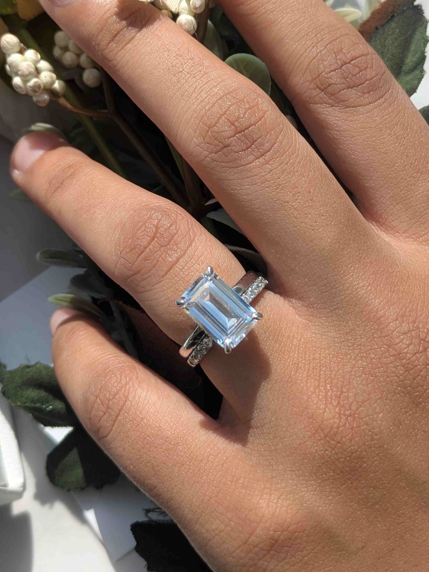 Ariana Emerald Hidden Halo Solitaire Silver Ring