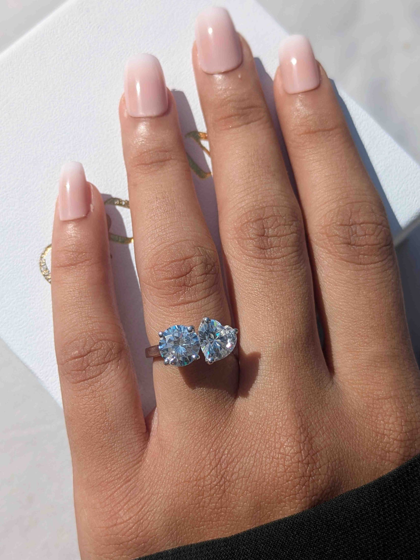 Heart & Round Toi Et Moi Solitaire Silver Ring