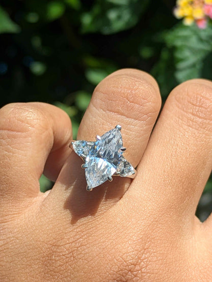 Marquise 3-Stone Solitaire Silver Ring