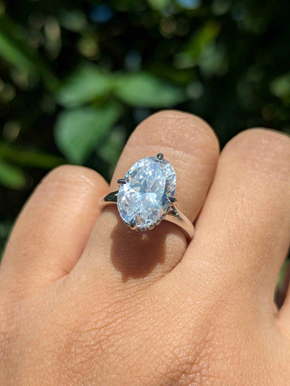 North-South Setting Oval Silver Solitaire Ring