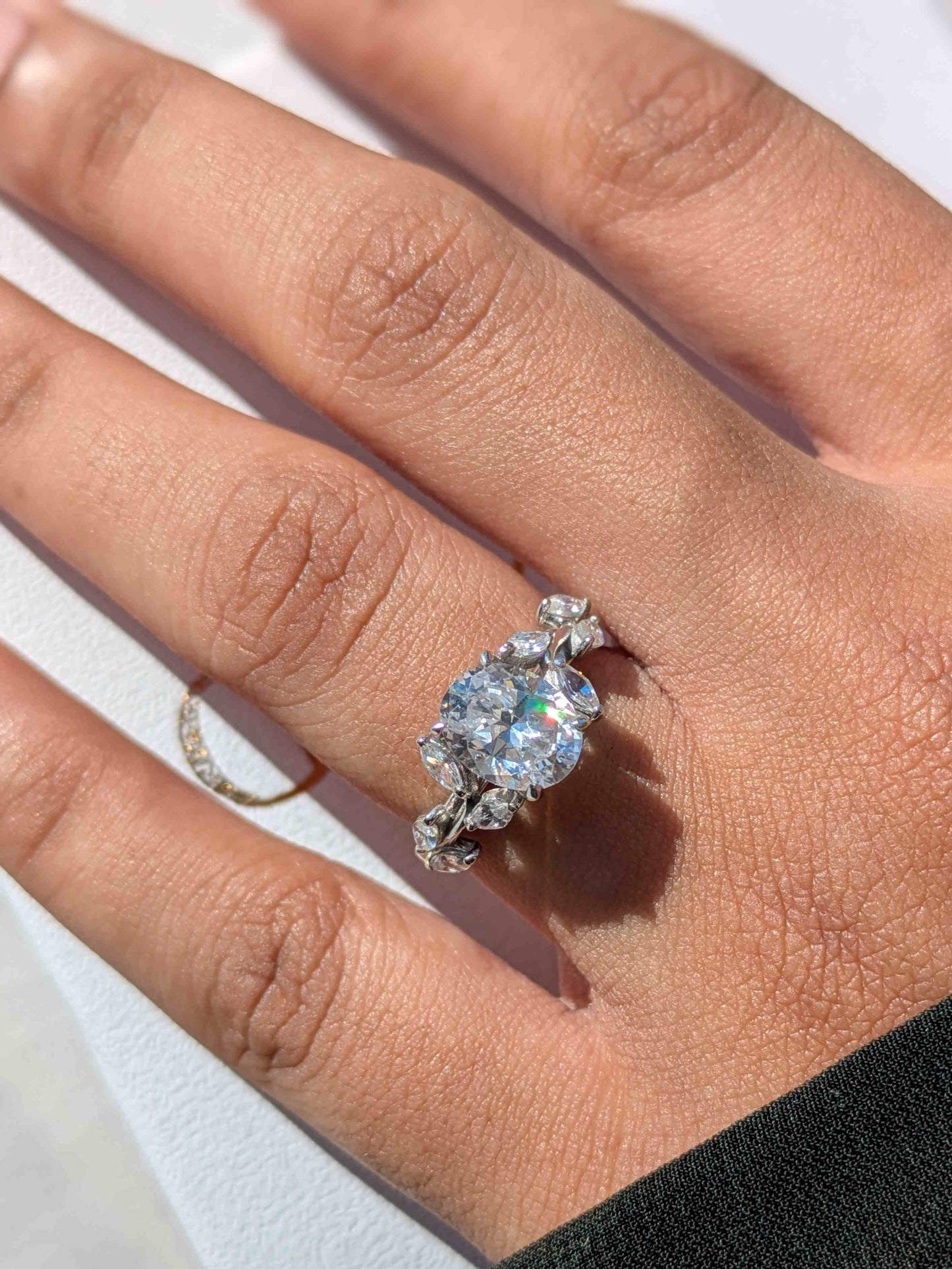 Casey Floral Shank Oval Silver Solitaire Ring
