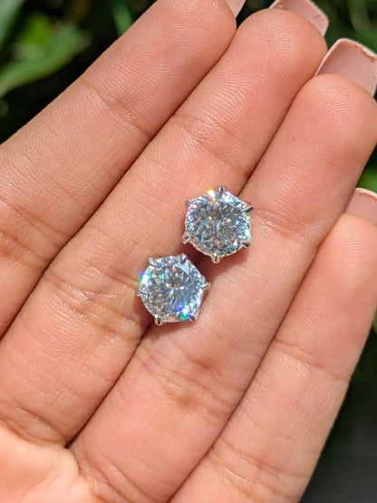Moissanite Portuguese Cut Round Silver Studs