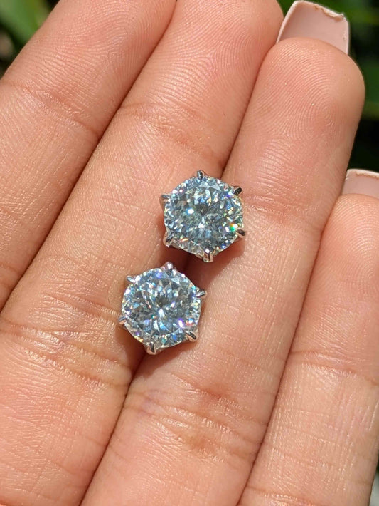 Moissanite Portuguese Cut Round Silver Studs