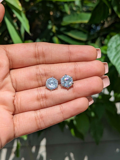 Moissanite Portuguese Cut Round Silver Studs