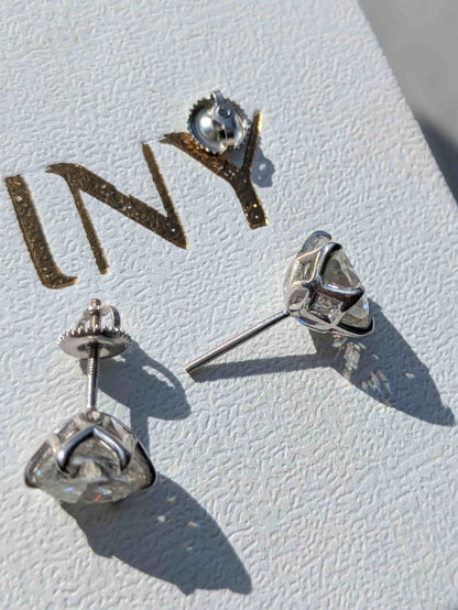 Moissanite Portuguese Cut Round Silver Studs