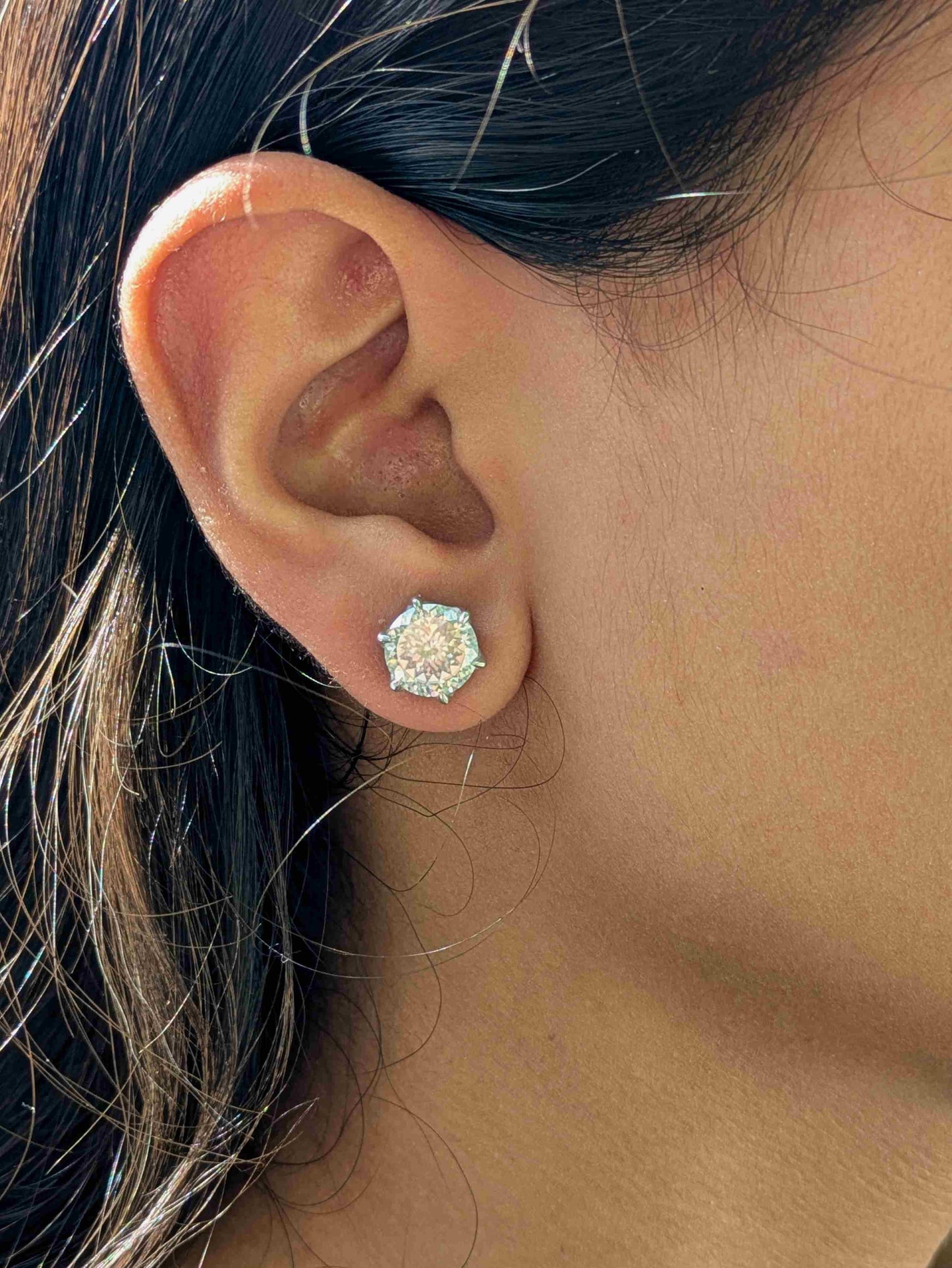 Moissanite Portuguese Cut Round Silver Studs