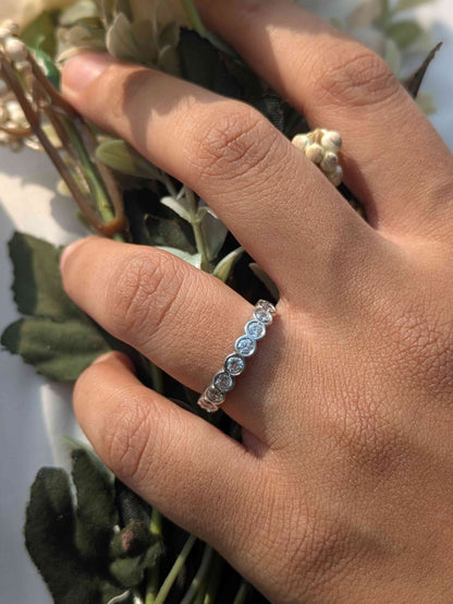 Round Bezel Set Eternity Silver Band For Women