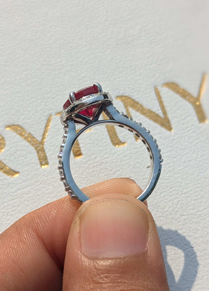 3Ct Scarlette Red Halo Oval Solitaire Silver Ring For Women