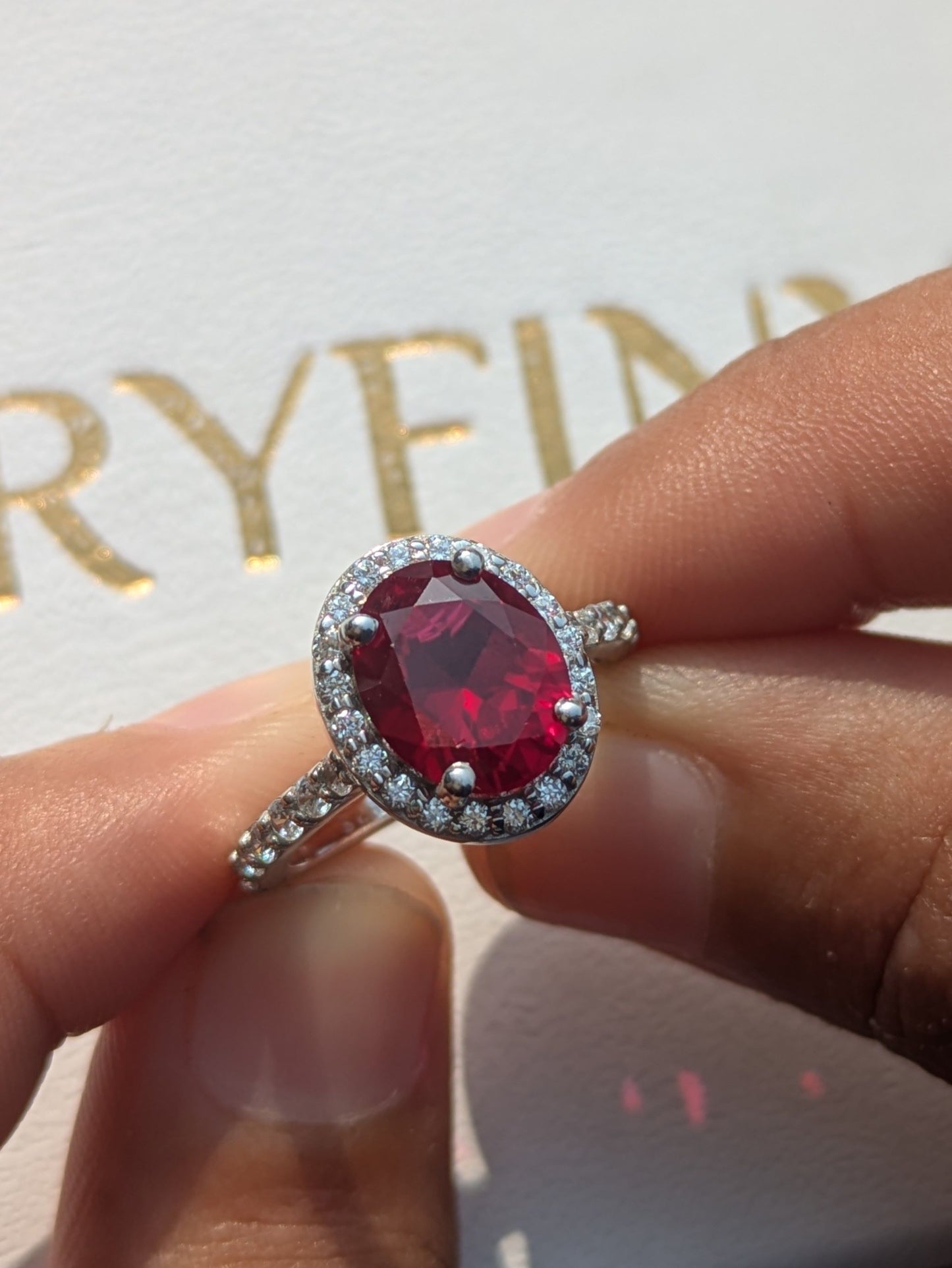 3Ct Scarlette Red Halo Oval Solitaire Silver Ring For Women