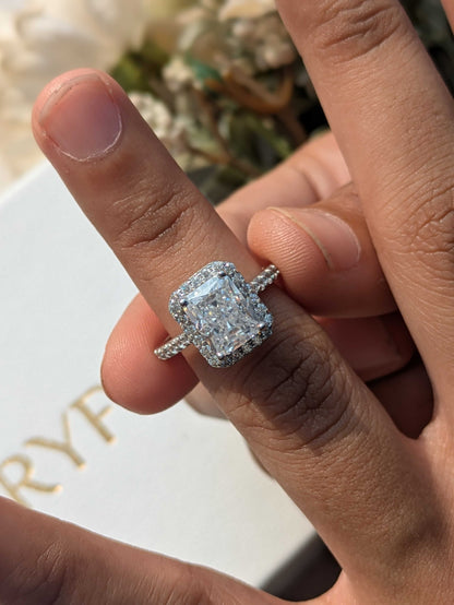 Radaint Ice Crushed Silver Halo Solitaire Ring For Women