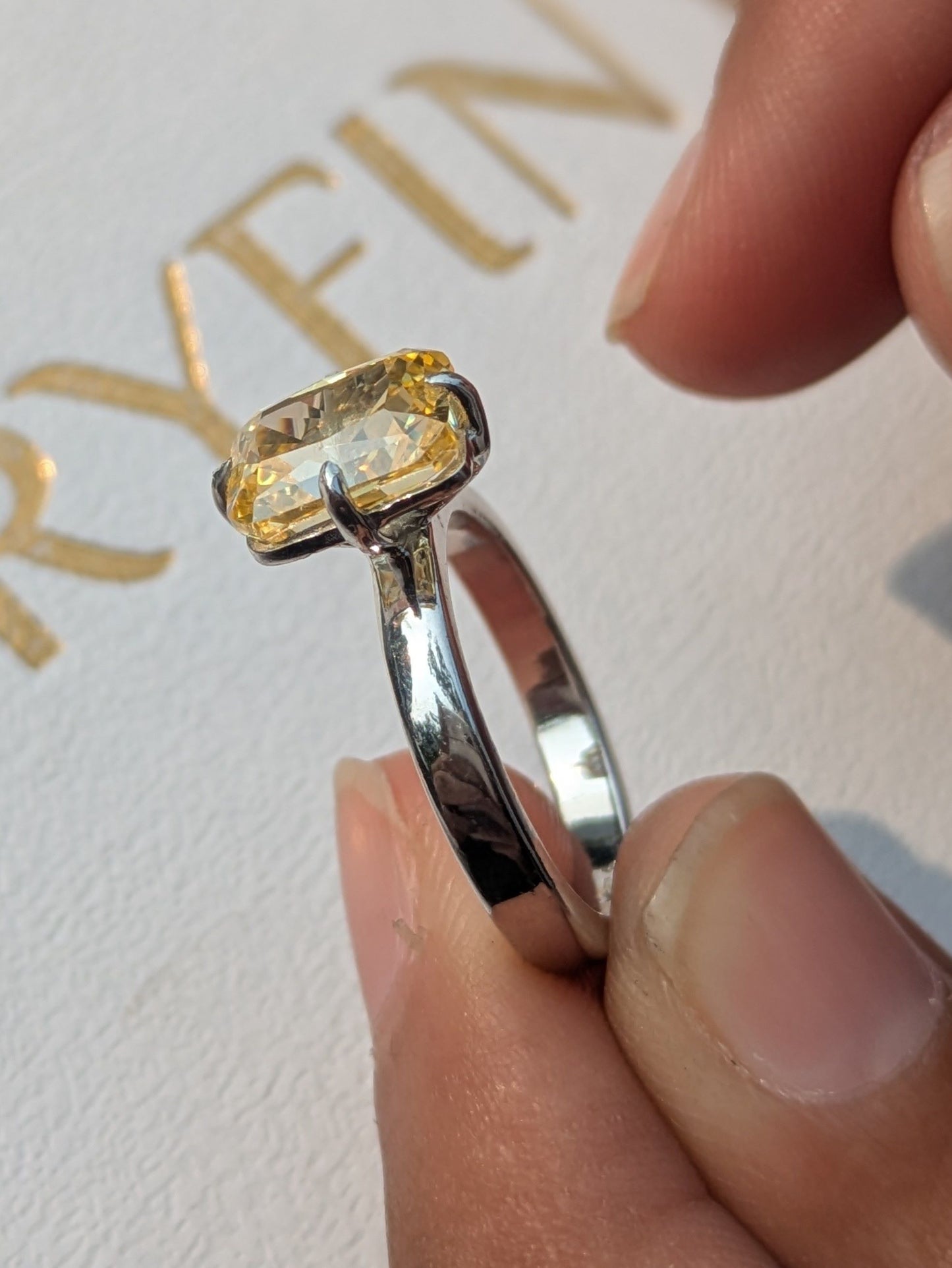 Yellow Radaint Ice Crushed Silver Solitaire Ring For Women