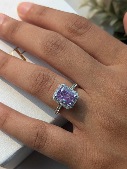 Purple Radaint Ice Crushed Silver Ring For Women