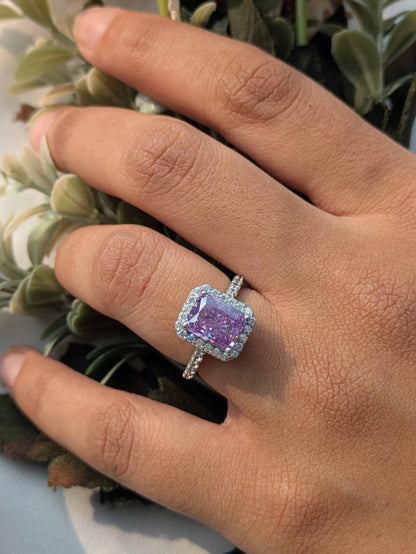 Purple Radaint Ice Crushed Silver Ring For Women