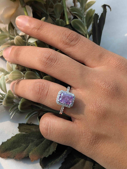 Purple Radaint Ice Crushed Silver Ring For Women