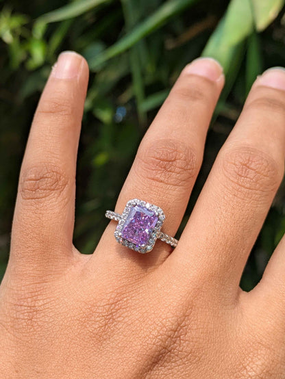 Purple Radaint Ice Crushed Silver Ring For Women