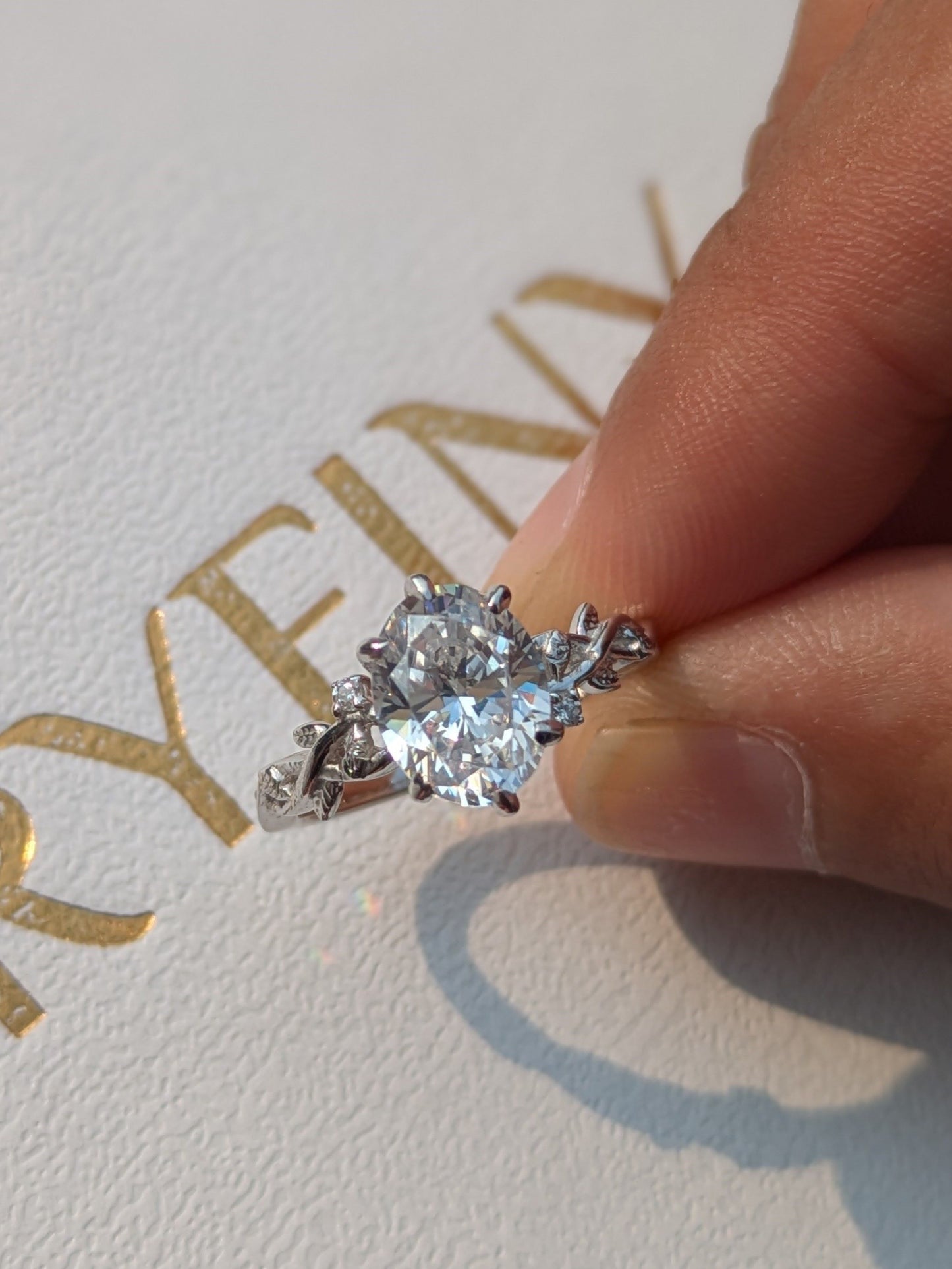 Oval Floral Silver Solitaire Ring For Women