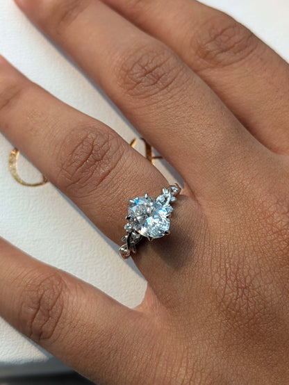 Oval Floral Silver Solitaire Ring For Women