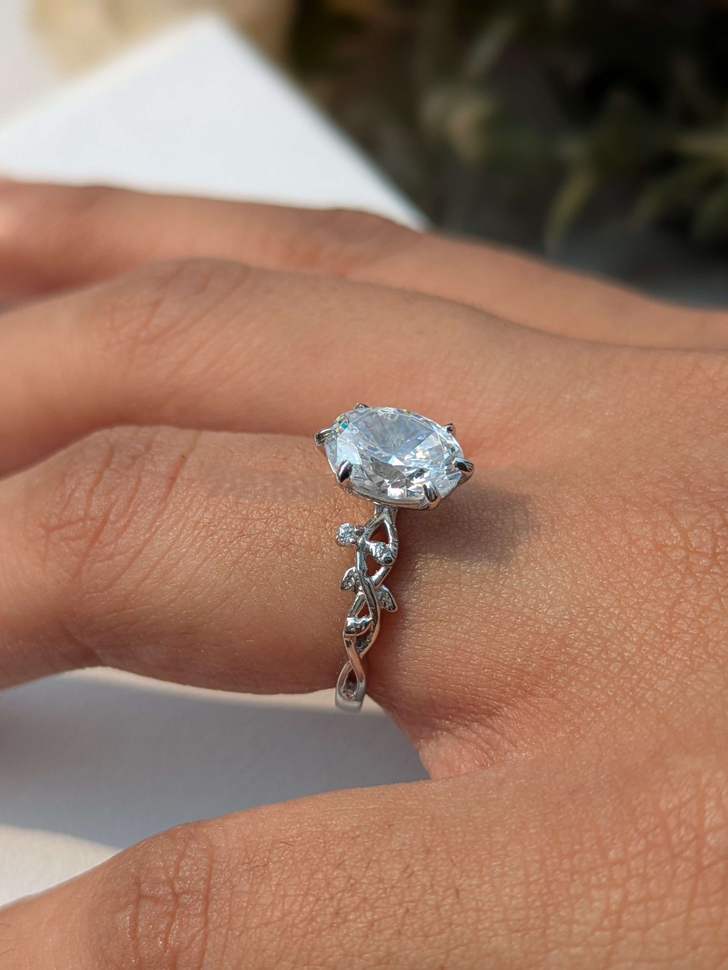 Oval Floral Silver Solitaire Ring For Women