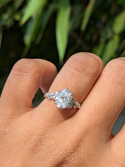 Oval Floral Silver Solitaire Ring For Women