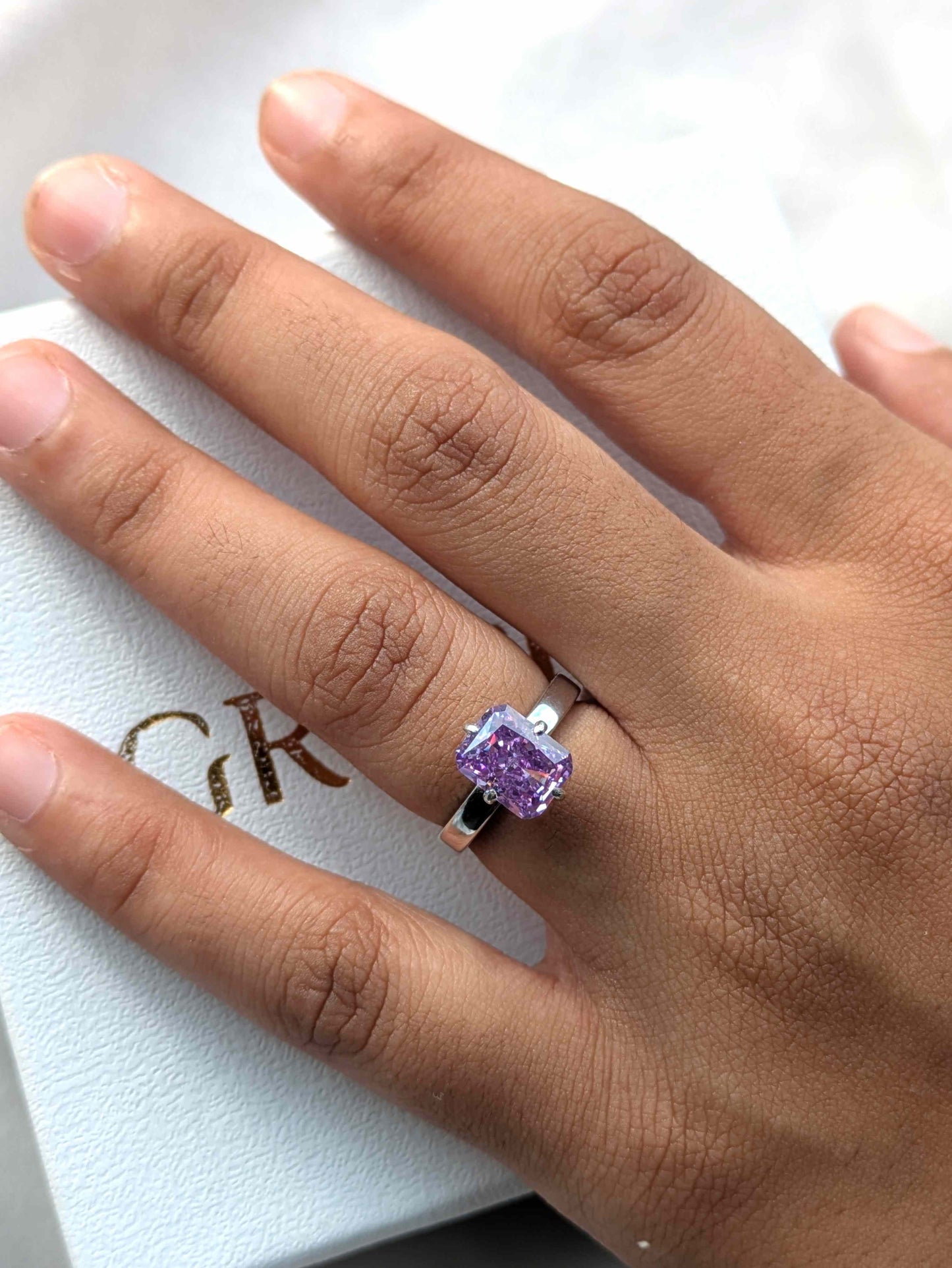 Purple Radaint Ice Crushed Silver Solitaire Ring For Women
