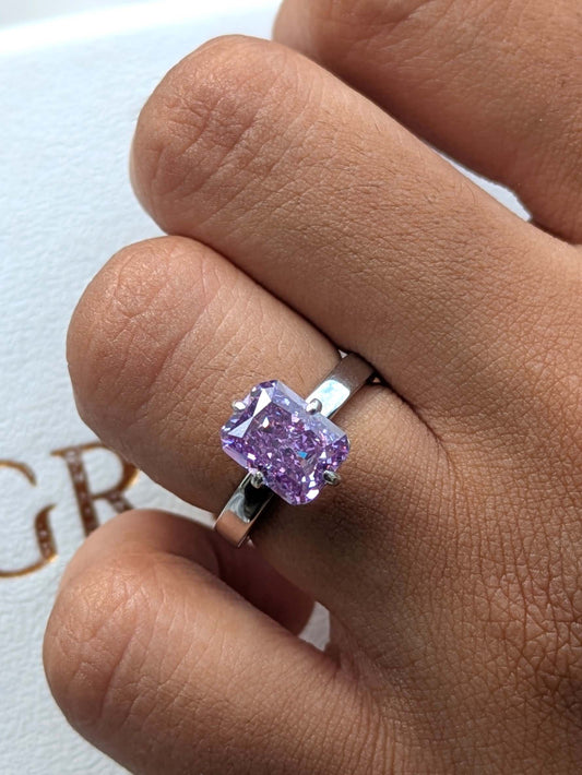Purple Radaint Ice Crushed Silver Solitaire Ring For Women