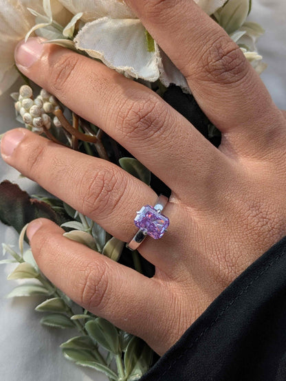 Purple Radaint Ice Crushed Silver Solitaire Ring For Women
