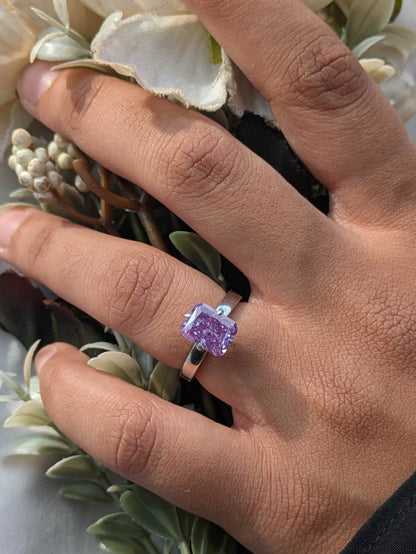 Purple Radaint Ice Crushed Silver Solitaire Ring For Women