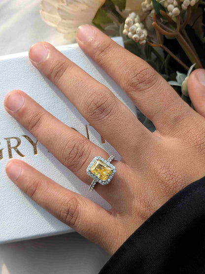 Yellow Radaint Ice Crushed Silver Ring For Women