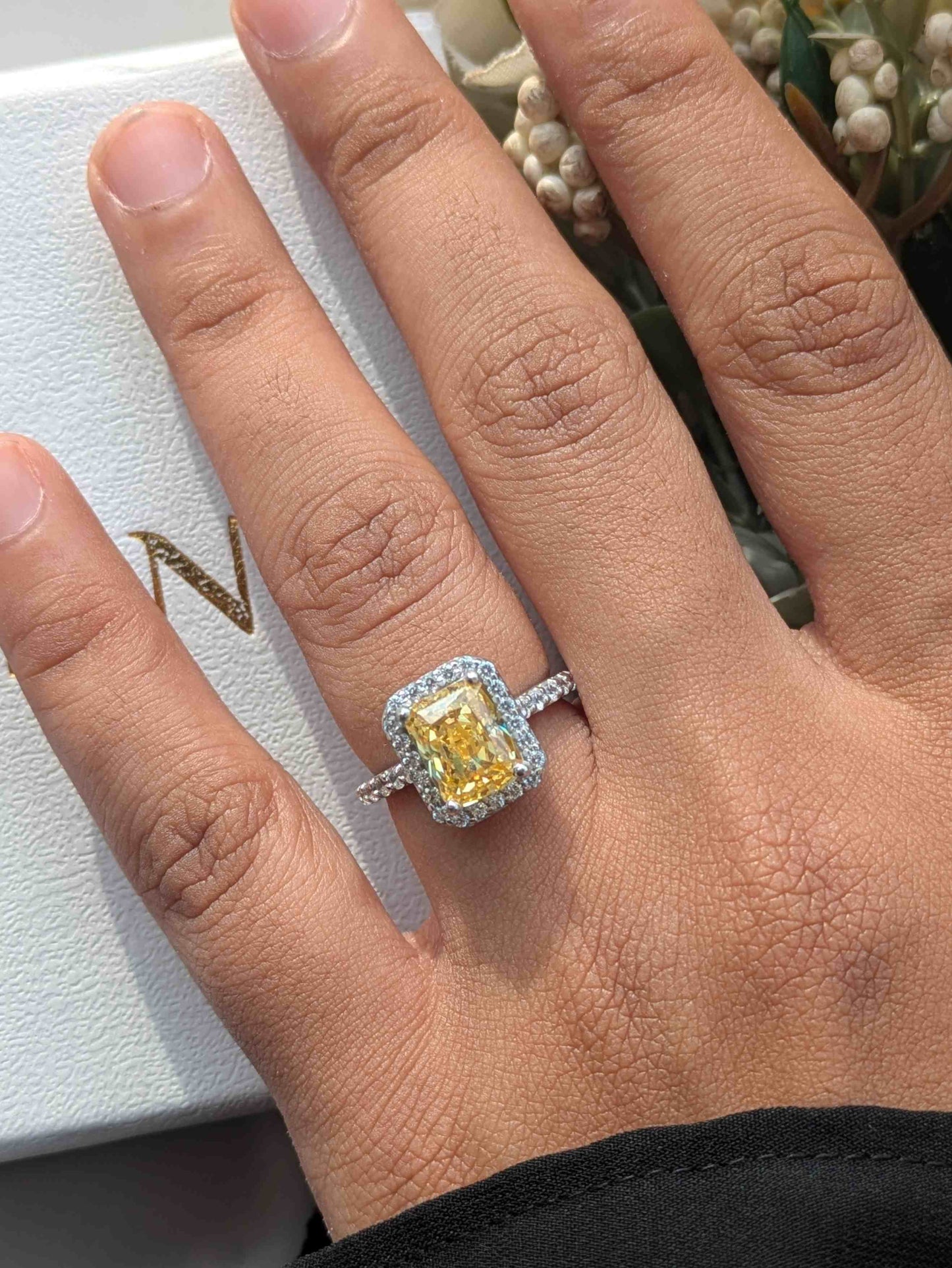 Yellow Radaint Ice Crushed Silver Ring For Women