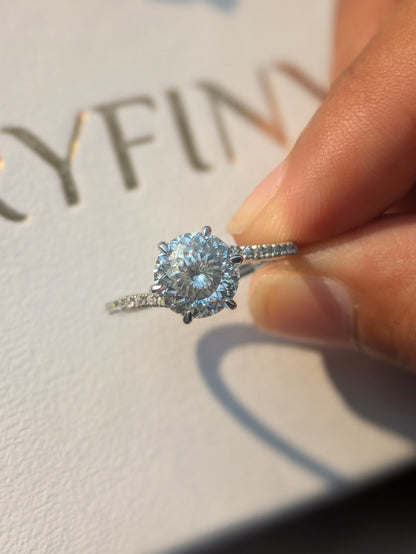 Portuguese Cut Round Bypass Solitaire Silver Ring For Women