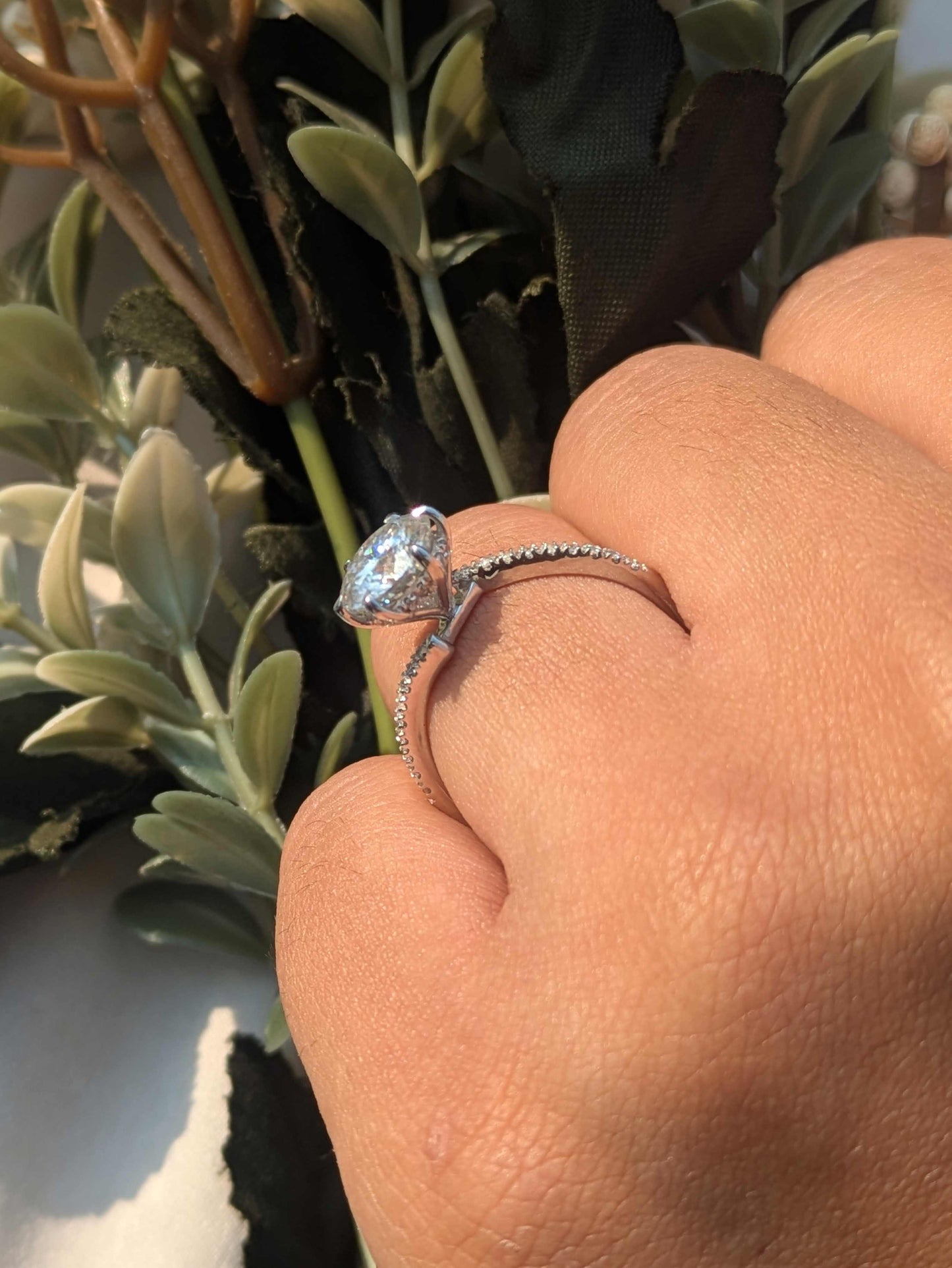 Portuguese Cut Round Bypass Solitaire Silver Ring For Women