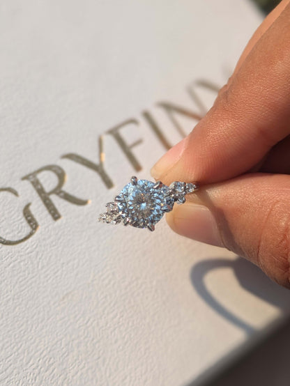 Portuguese Cut Round Floral Solitaire Silver Ring For Women