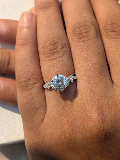 Portuguese Cut Round Floral Solitaire Silver Ring For Women