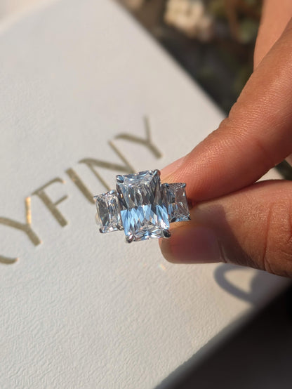 Radiant 3-Stone Solitaire Silver Ring for Women