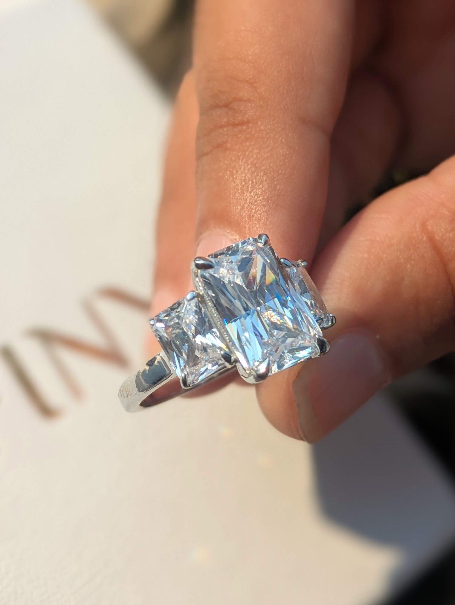 Radiant 3-Stone Solitaire Silver Ring for Women