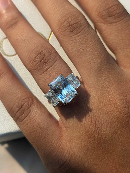 Radiant 3-Stone Solitaire Silver Ring for Women