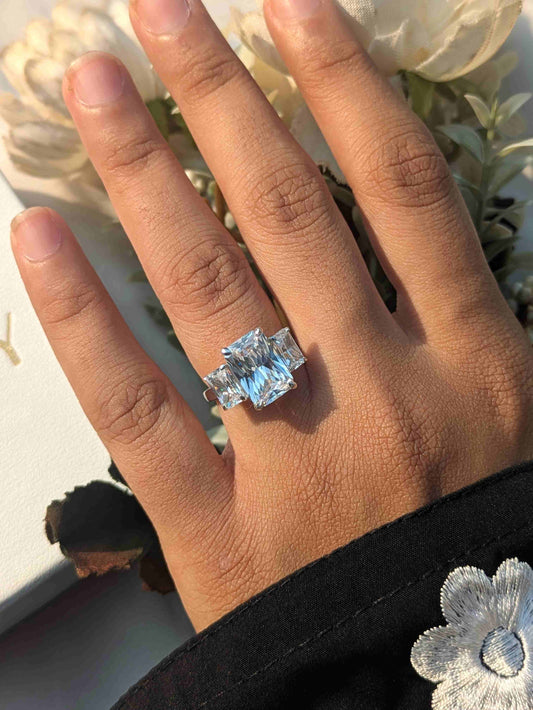 Radiant 3-Stone Solitaire Silver Ring for Women