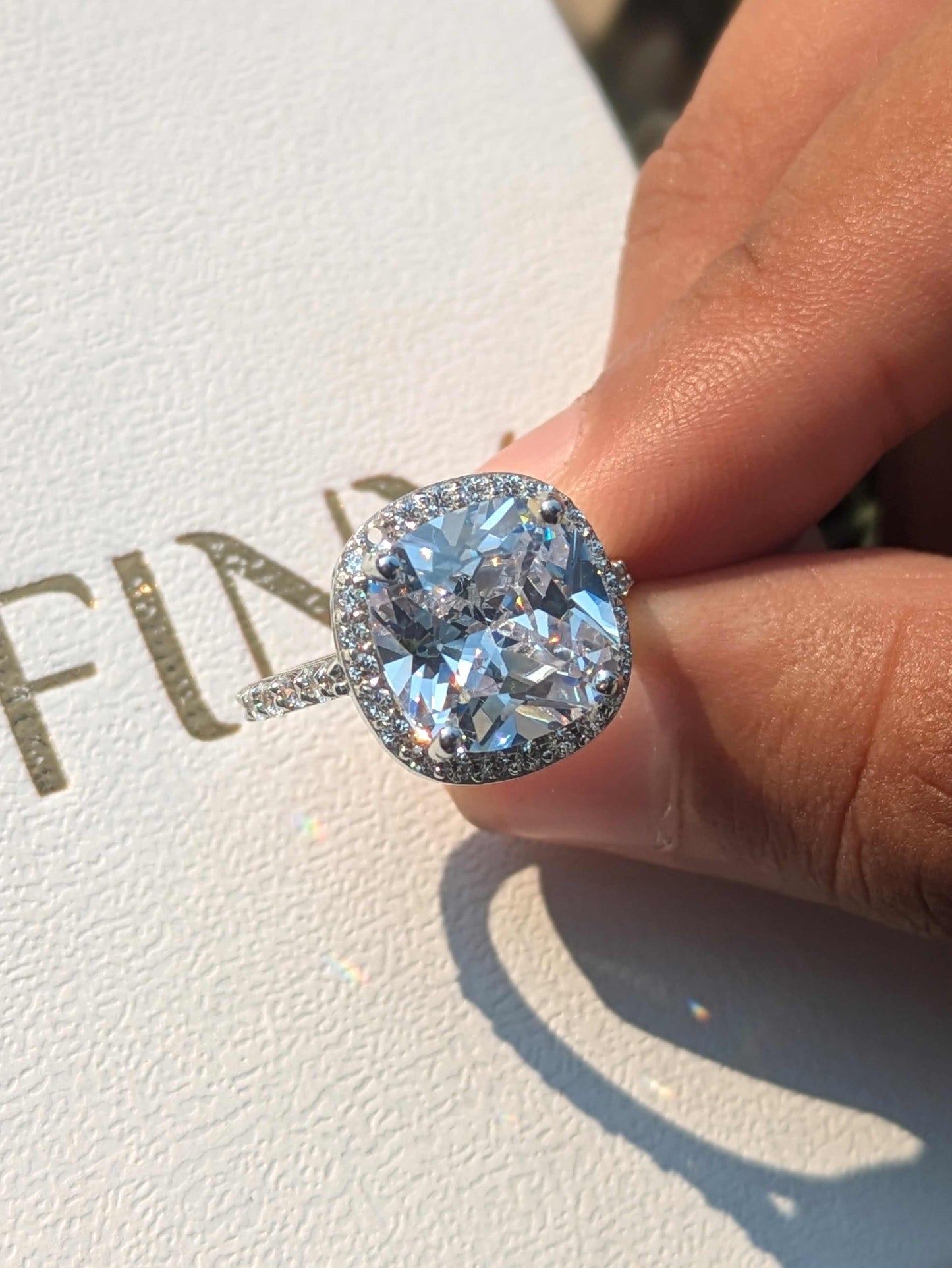 Cushion Halo Solitaire Silver Ring for Women