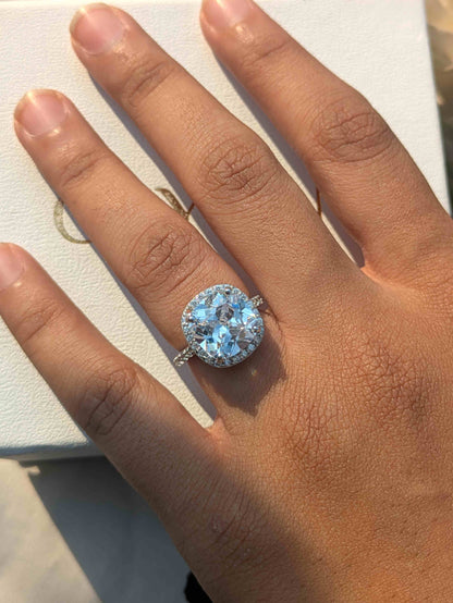 Cushion Halo Solitaire Silver Ring for Women