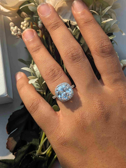 Cushion Halo Solitaire Silver Ring for Women