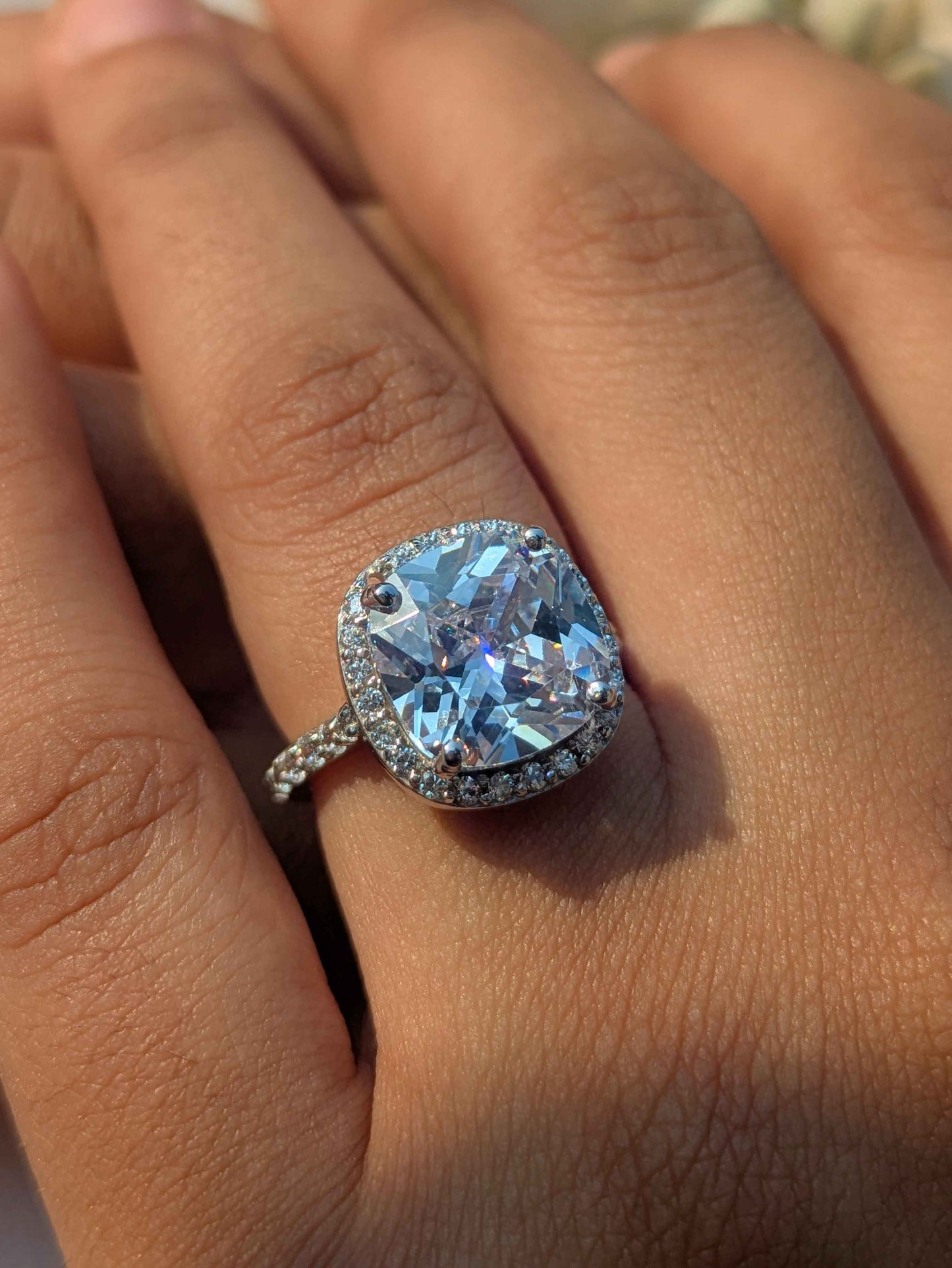 Cushion Halo Solitaire Silver Ring for Women