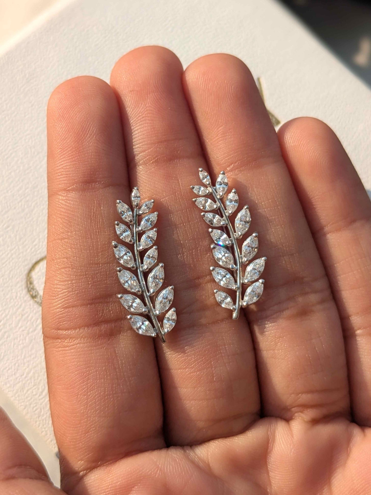 Leaf Silver Climber Earrings For Women