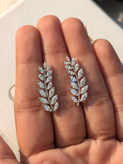 Leaf Silver Climber Earrings For Women