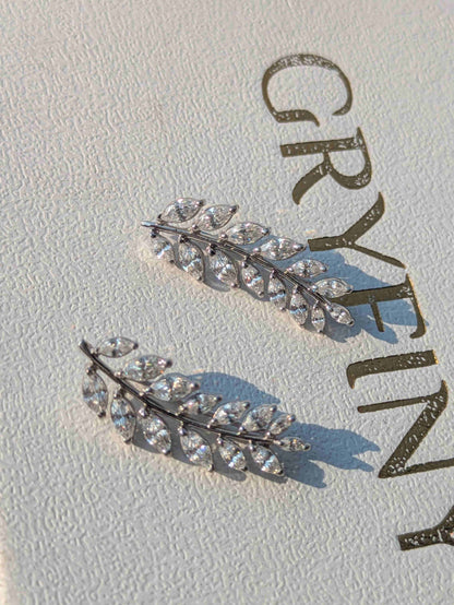 Leaf Silver Climber Earrings For Women