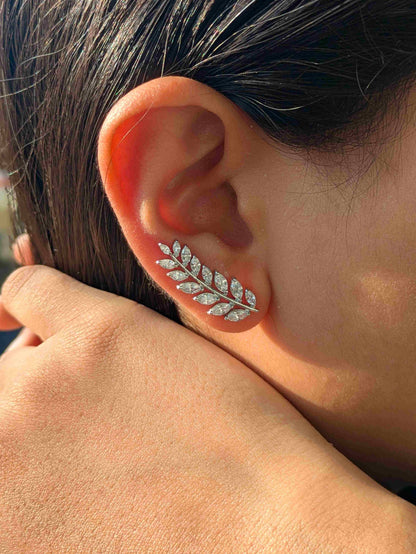 Leaf Silver Climber Earrings For Women