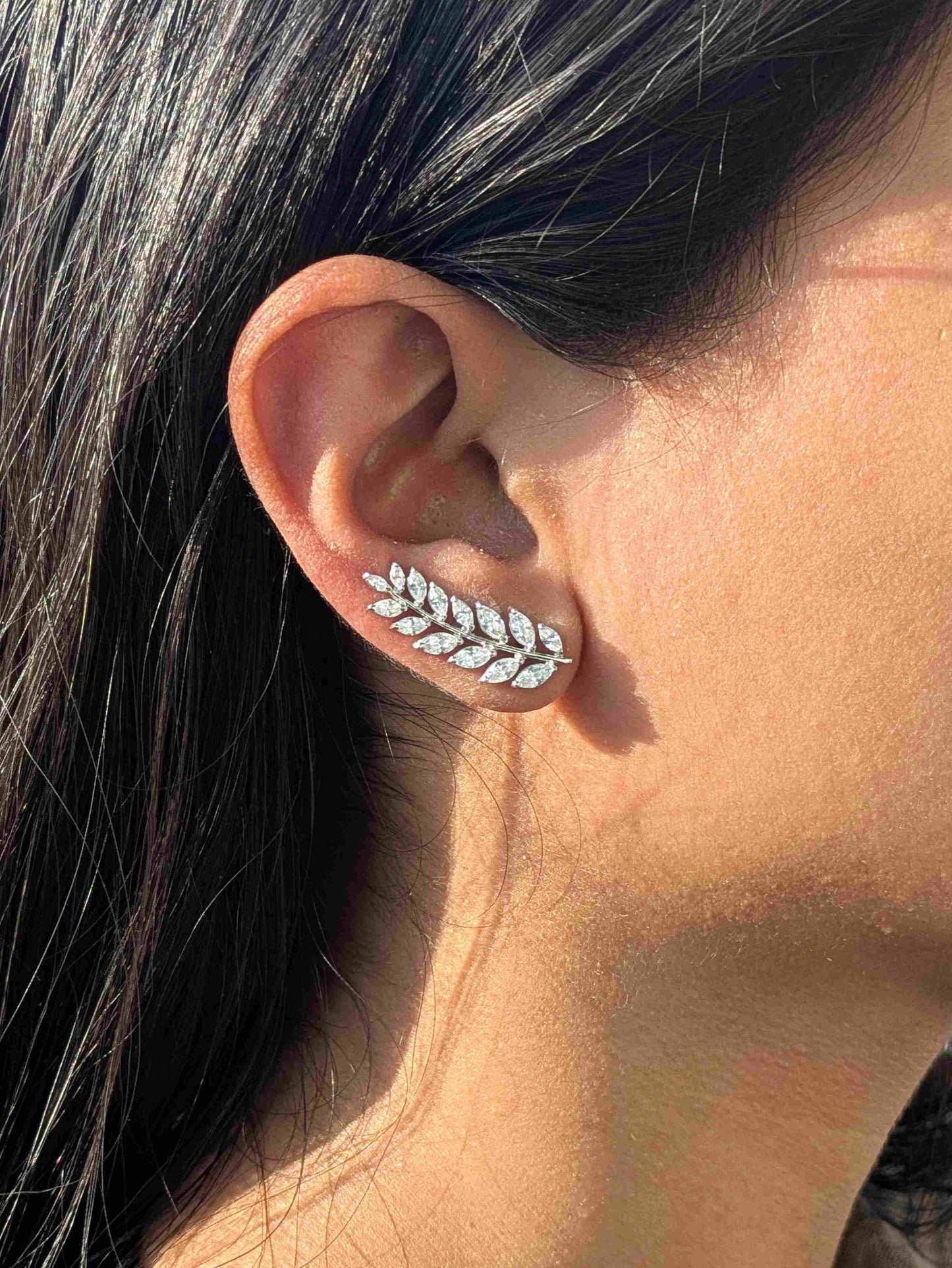 Leaf Silver Climber Earrings For Women